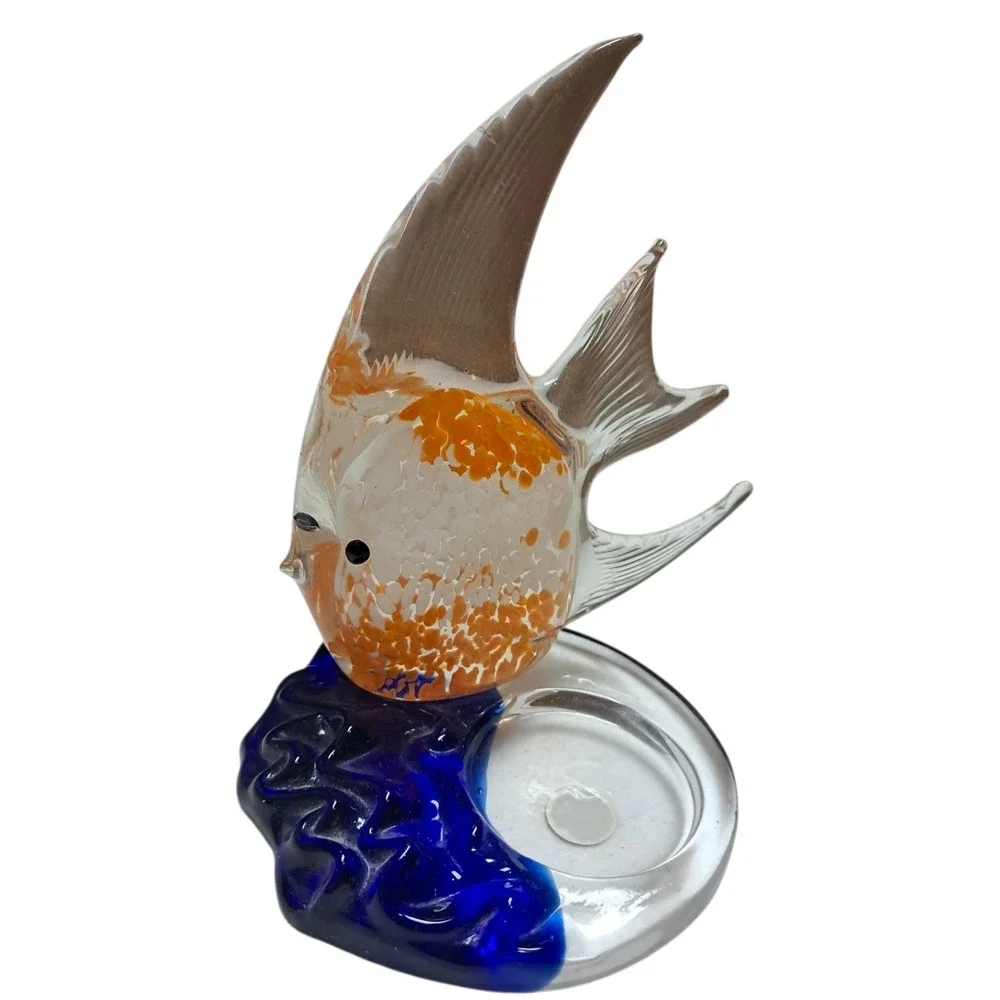 Partylite Glass Fish Figurine with Colorful‎ Base Decor Spot For A Candle